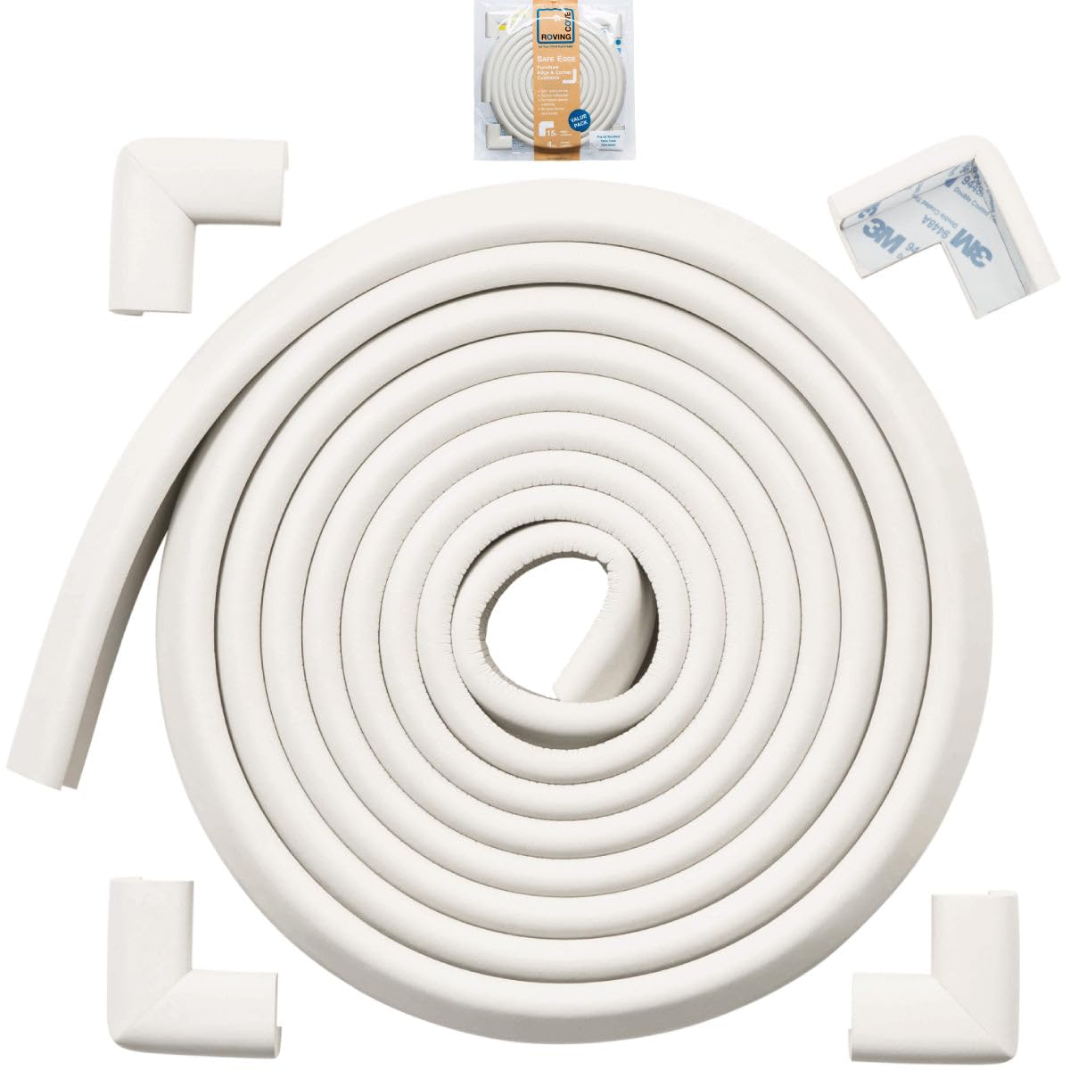 Roving Cove HeftyFit edge protector on a table edge cushions toddler bumps
