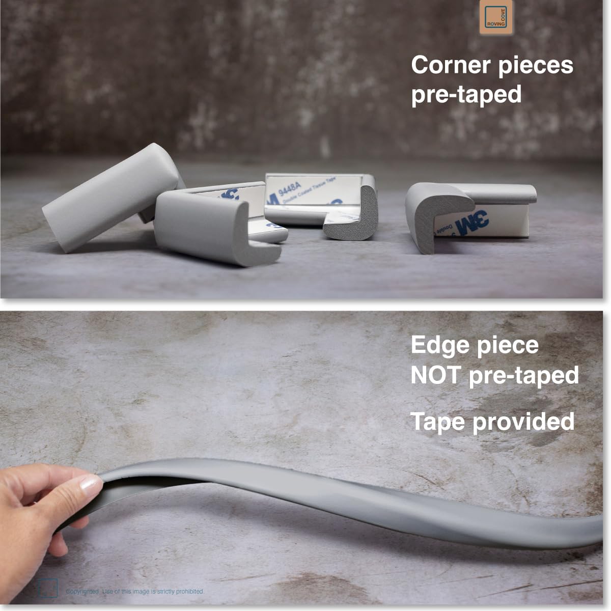 Roving Cove Slimfit corner guards pre-taped for quick install