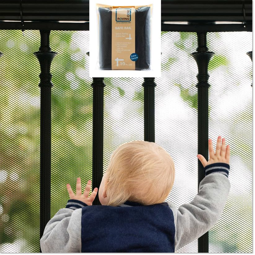 Roving Cove stair banister guard assembly demonstrates quick setup for baby-proofing stairs.