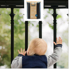 Roving Cove stair banister guard assembly demonstrates quick setup for baby-proofing stairs.