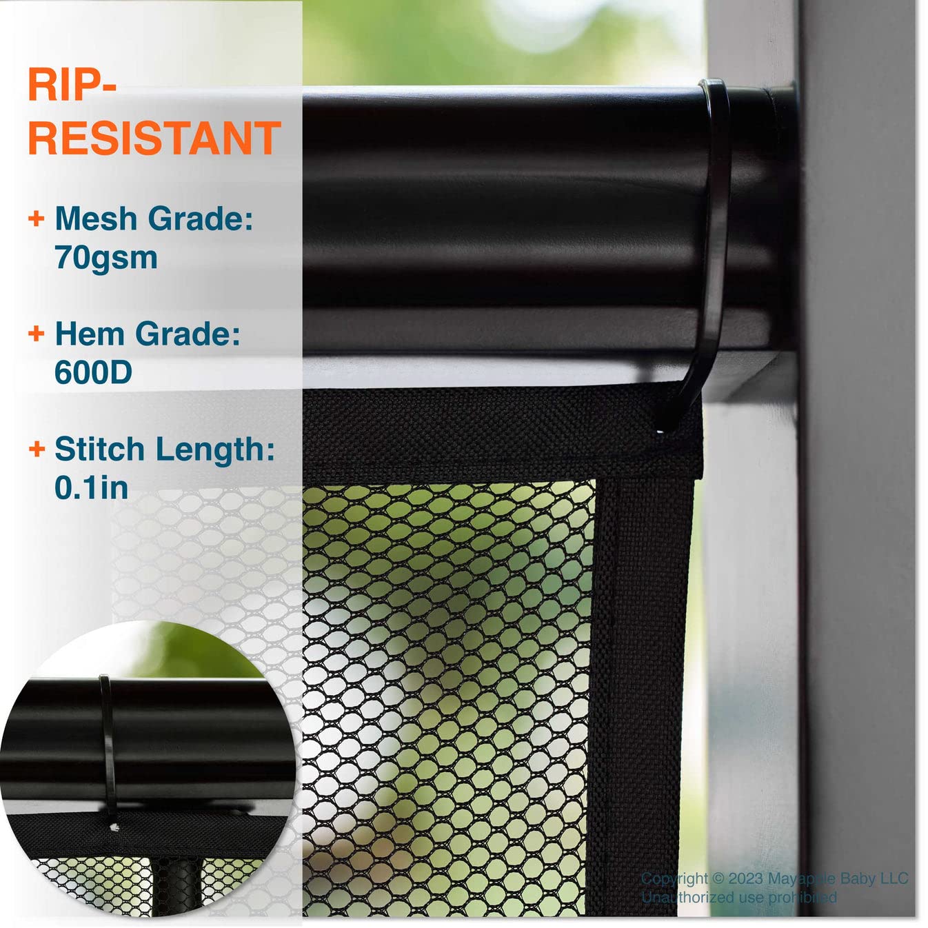 Roving Cove mesh-visibility guard on stairs preserves light while protecting kids.