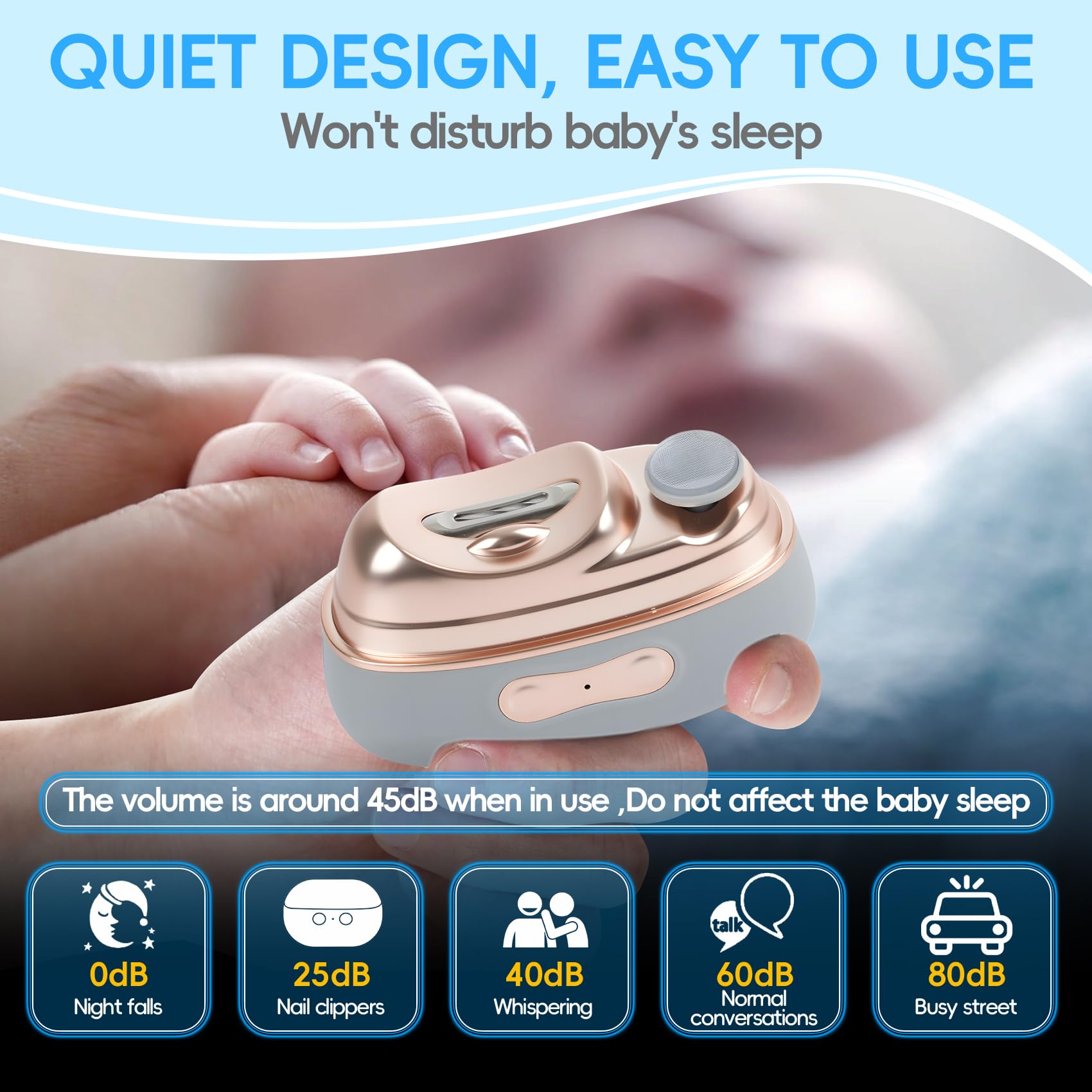 ROVLET 3in1 design shows nail trimming, filing, and polishing in one device