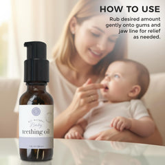 Rowe Casa Organics teething oil features chamomile and copaiba for gentle care