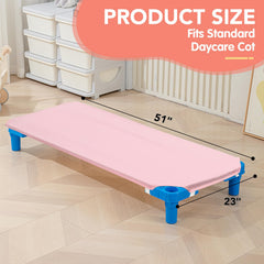 RowinsyDD cot sheets pink 23x51 on standard preschool/toddler bed