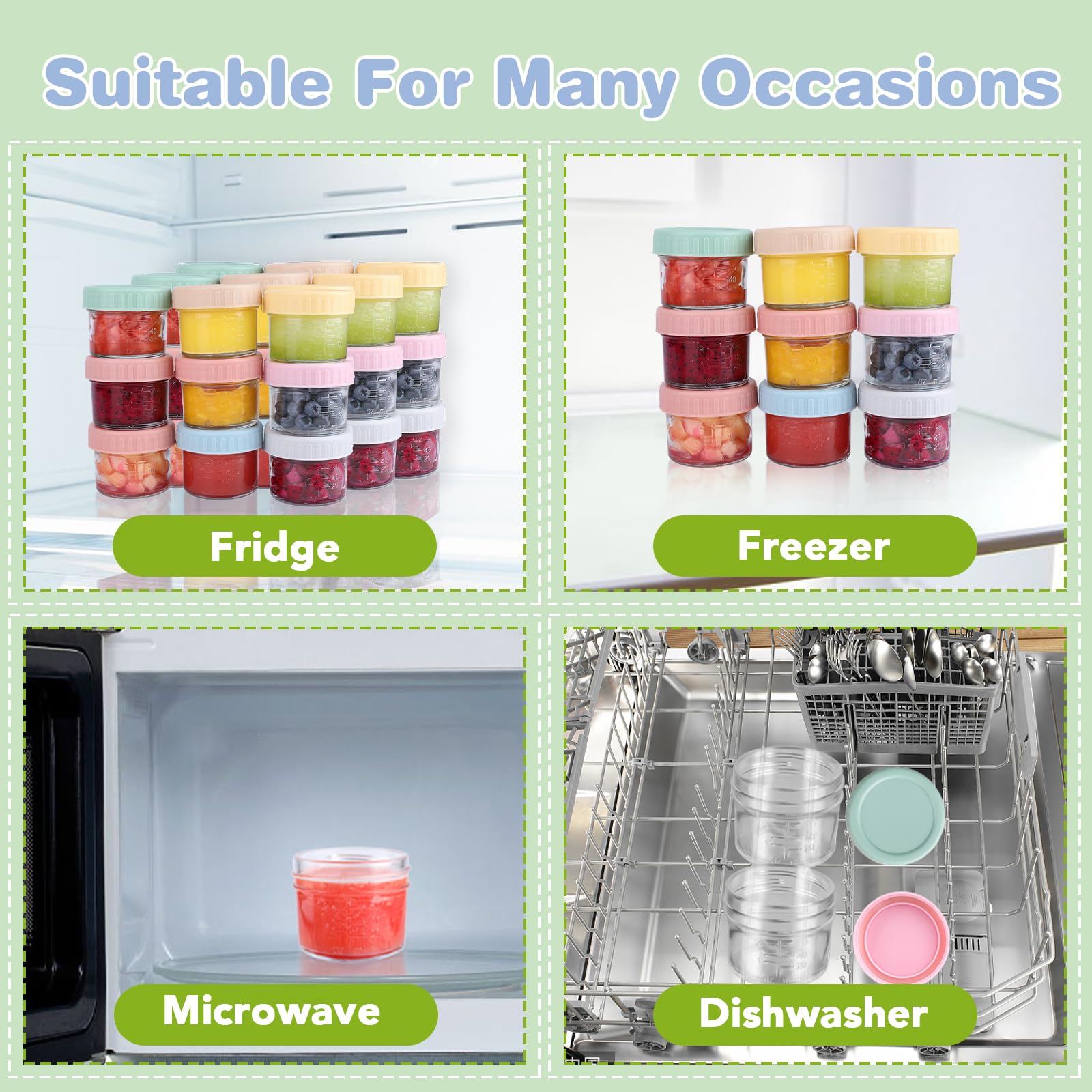 RowinsyDD dishwasher-safe glass jars for easy cleanup.