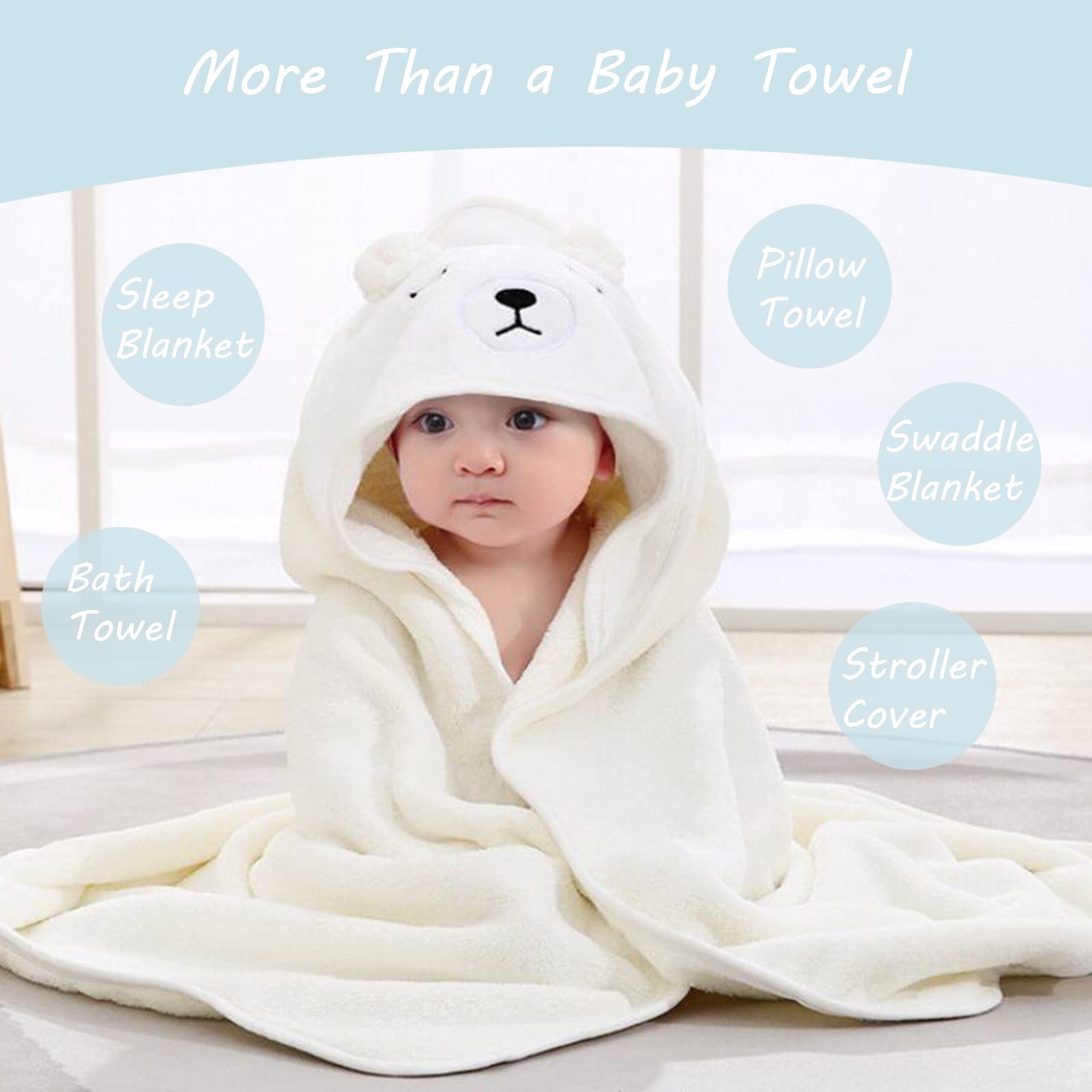 ROXANEPIG 2-pack baby towels in white and blue for versatile bath-to-swim use