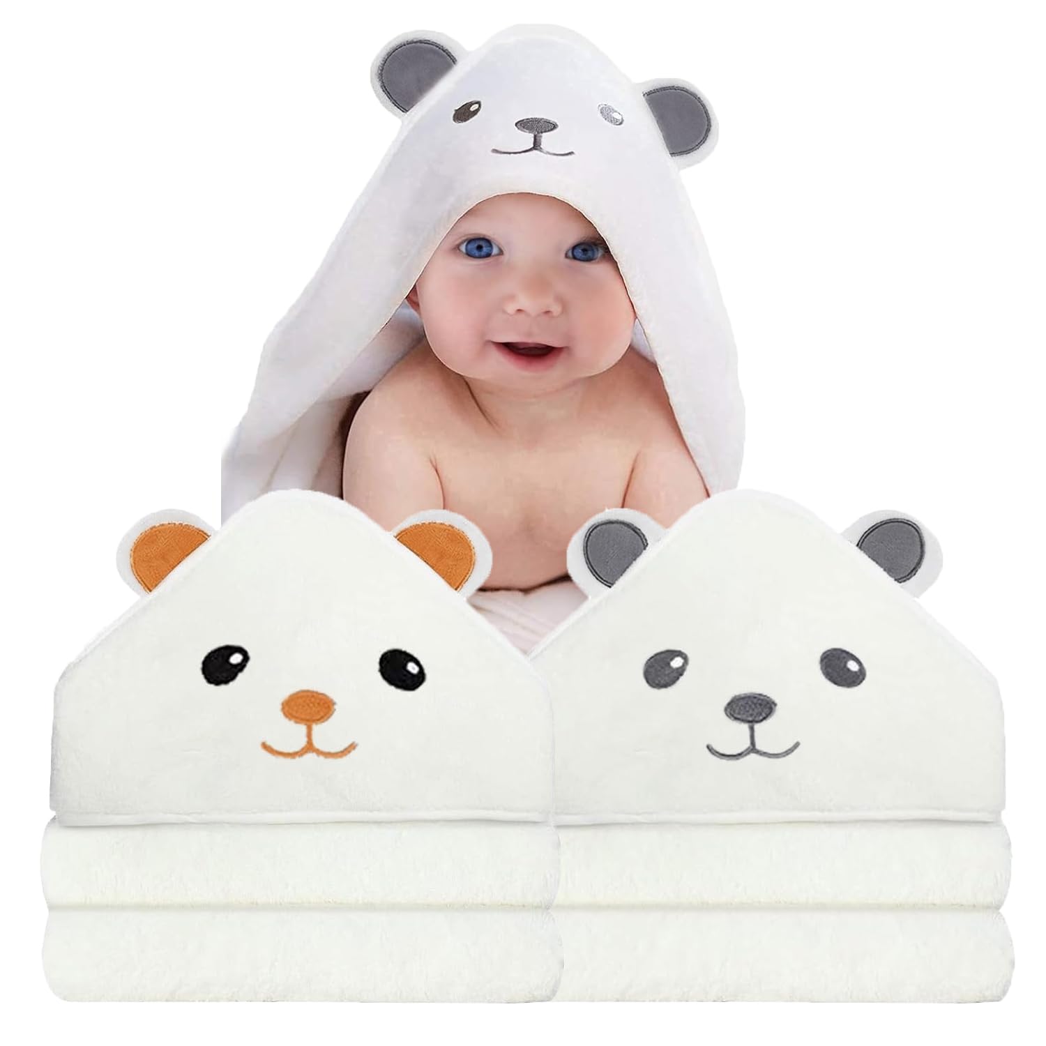 ROXANEPIG 2-pack hooded baby towels front view - ultra soft absorbent bath essential.