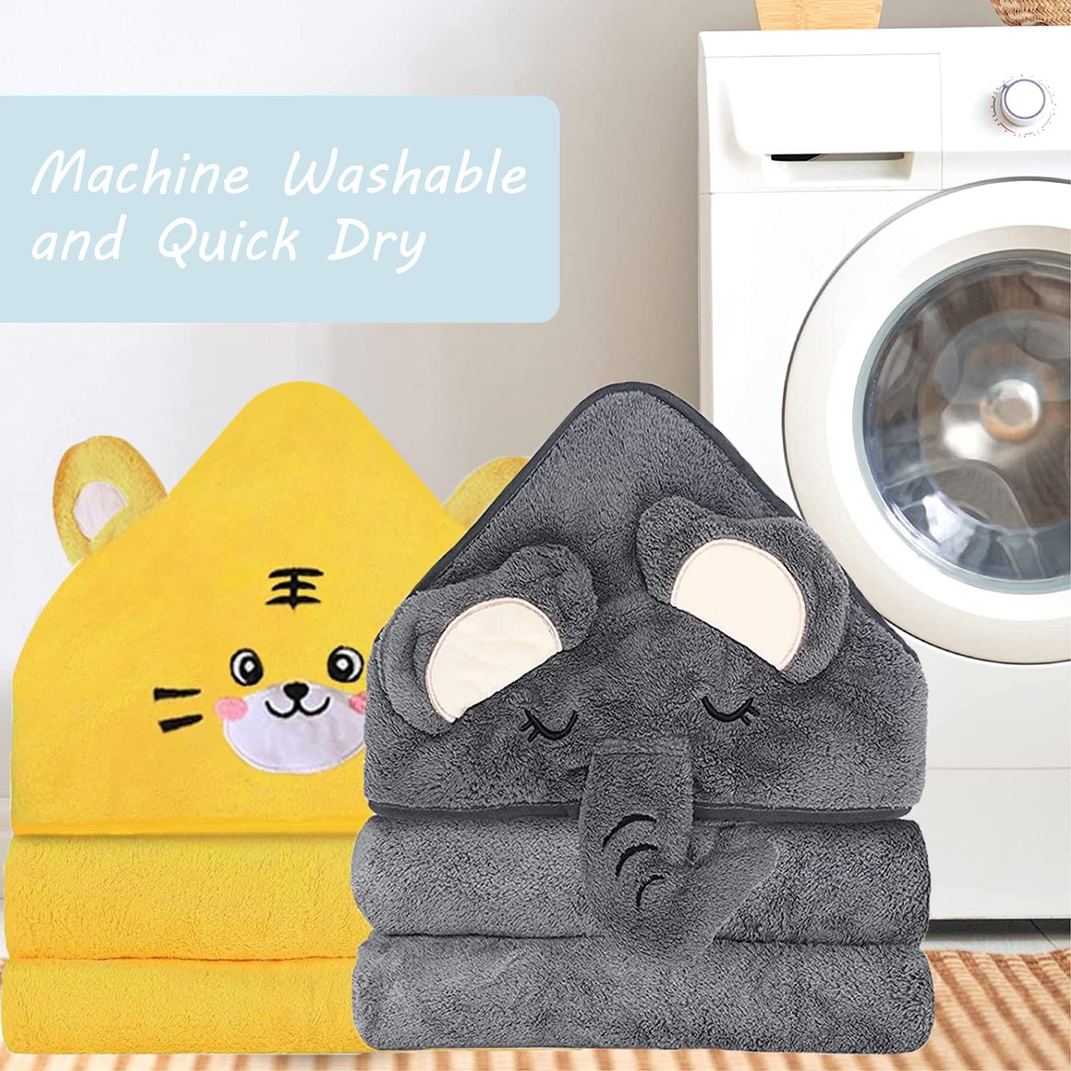 ROXANEPIG gift-ready hooded towels; unisex baby shower option