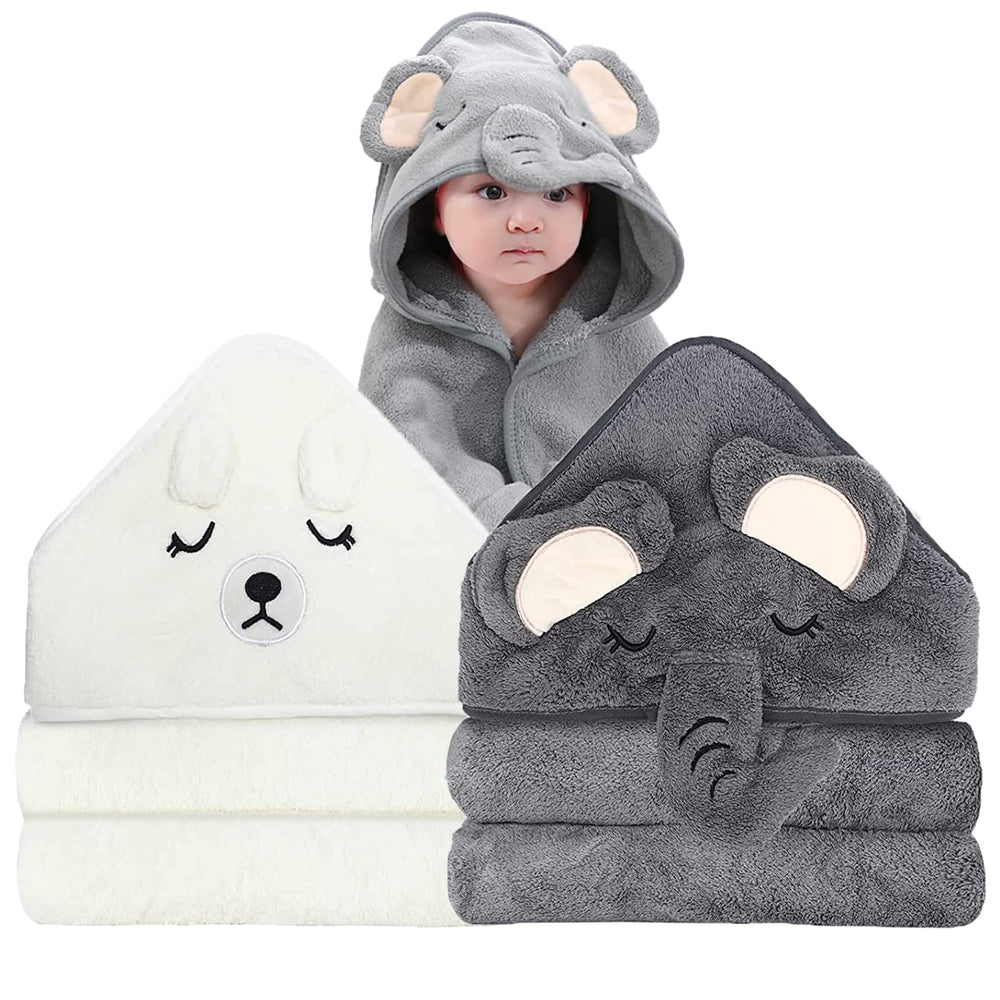ROXANEPIG elephant bear hooded towel set closeup shows ultra-soft, absorbent fabric for newborns