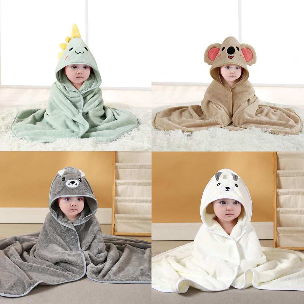 ROXANEPIG hooded baby towel animal hood closeup shows cute warmth.