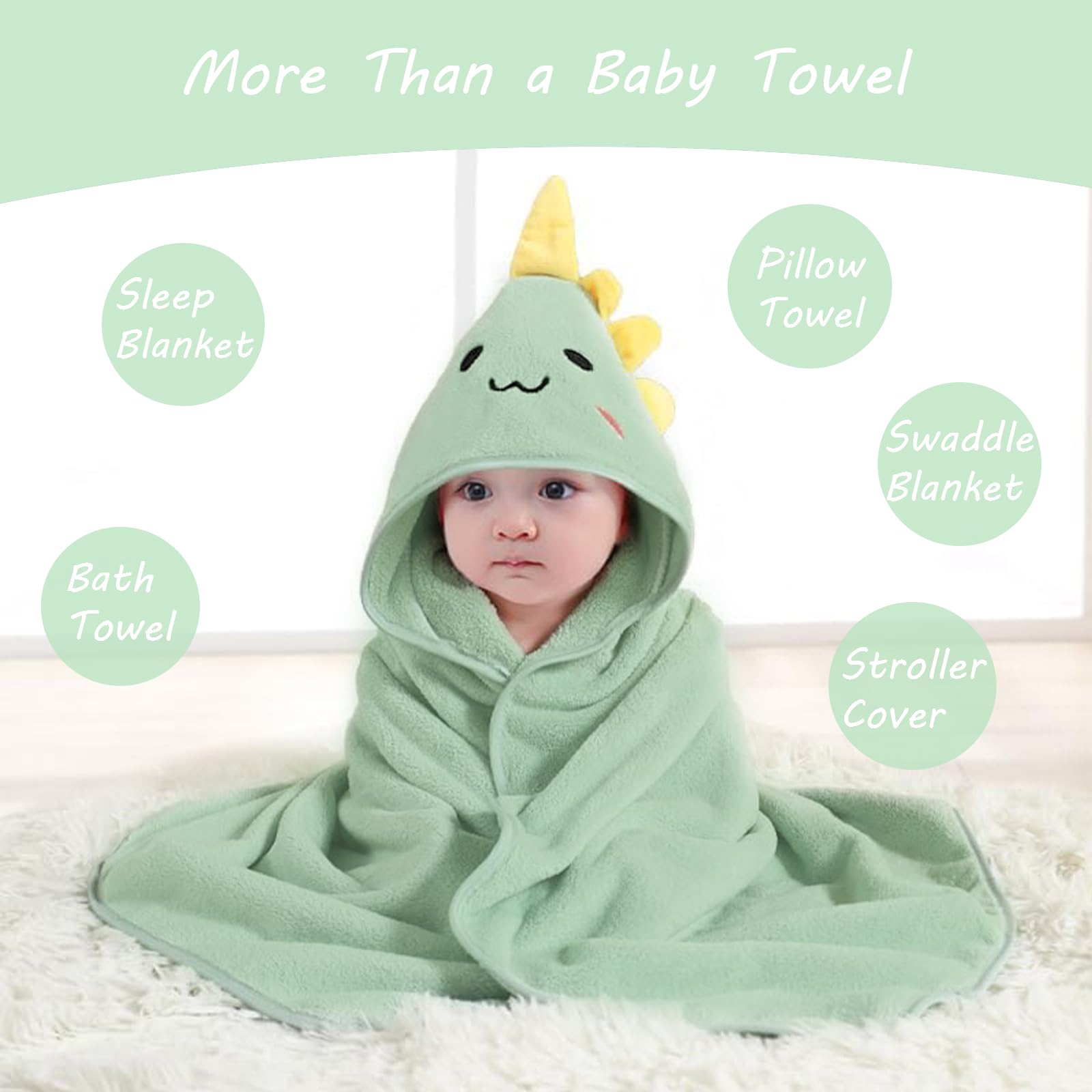 ROXANEPIG hooded baby towel green closeup fabric shows plush softness for delicate skin