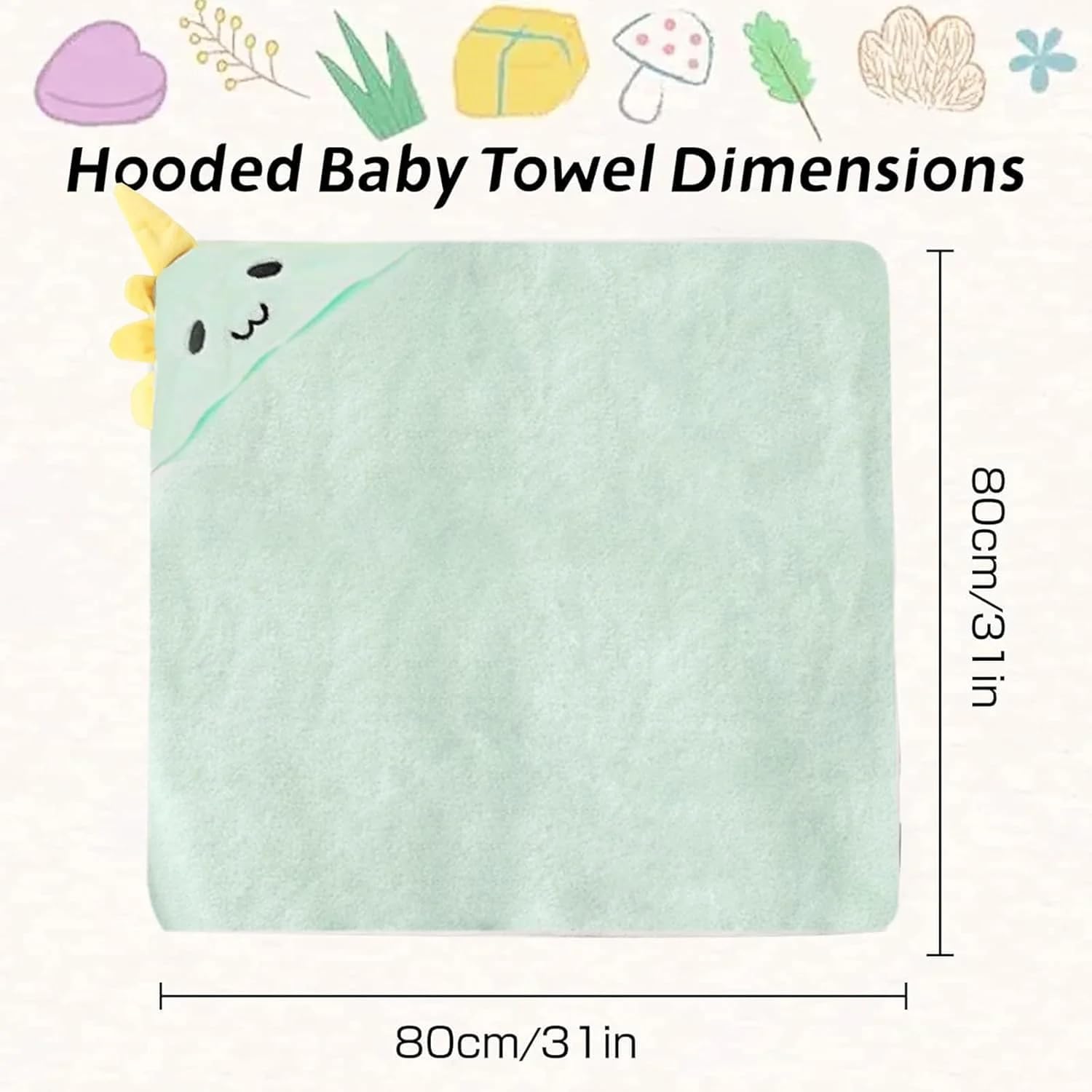 ROXANEPIG hooded baby towel size 31x31 inches demonstrates grow-with-child design.