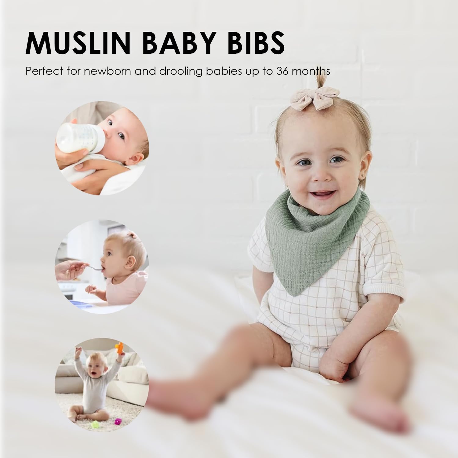 ROXANEPIG muslin baby bib absorbent front layer and cozy backing in use