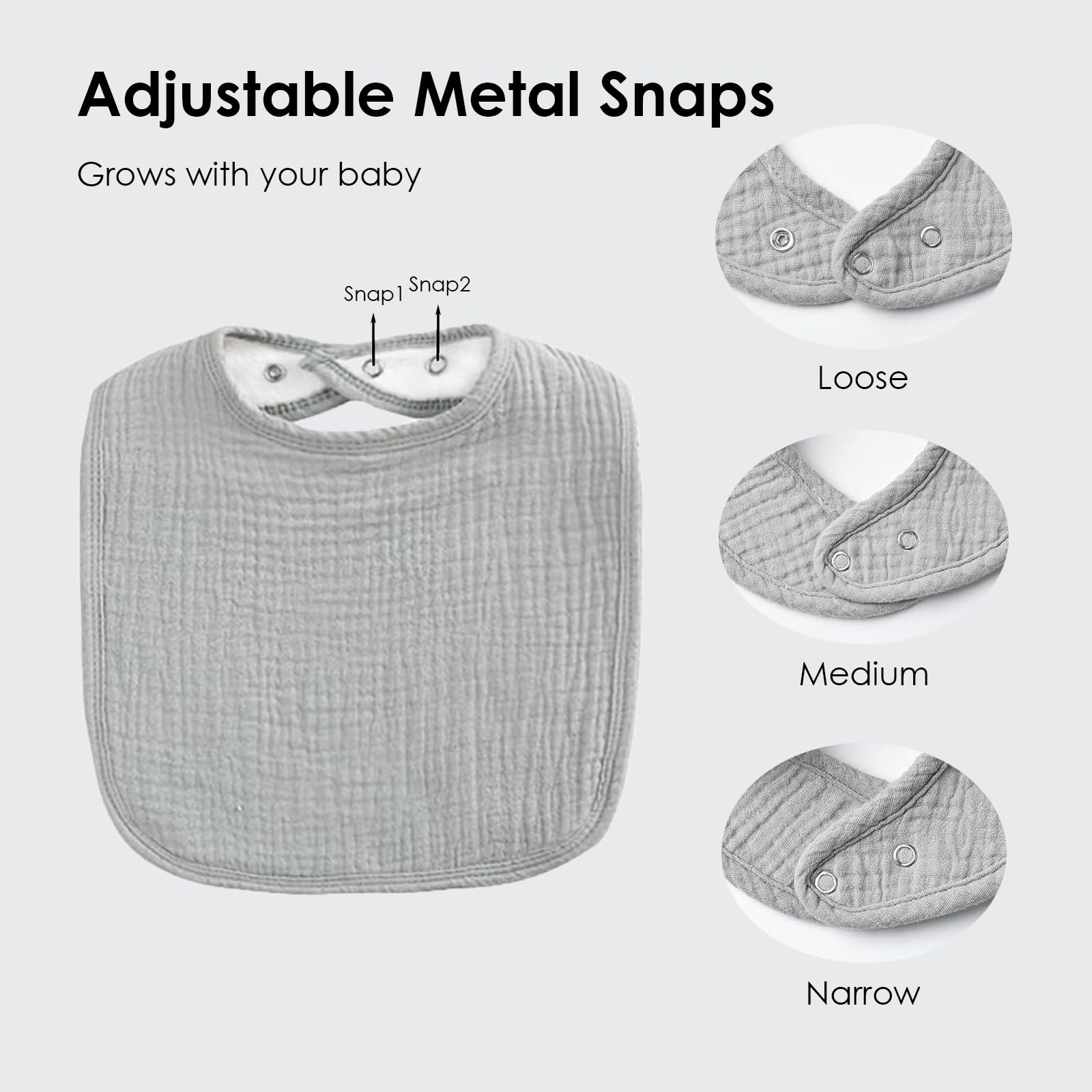 ROXANEPIG muslin baby bib adjustable snaps snug fit for newborns to 36 months