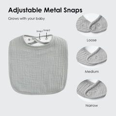 ROXANEPIG muslin baby bib adjustable snaps snug fit for newborns to 36 months