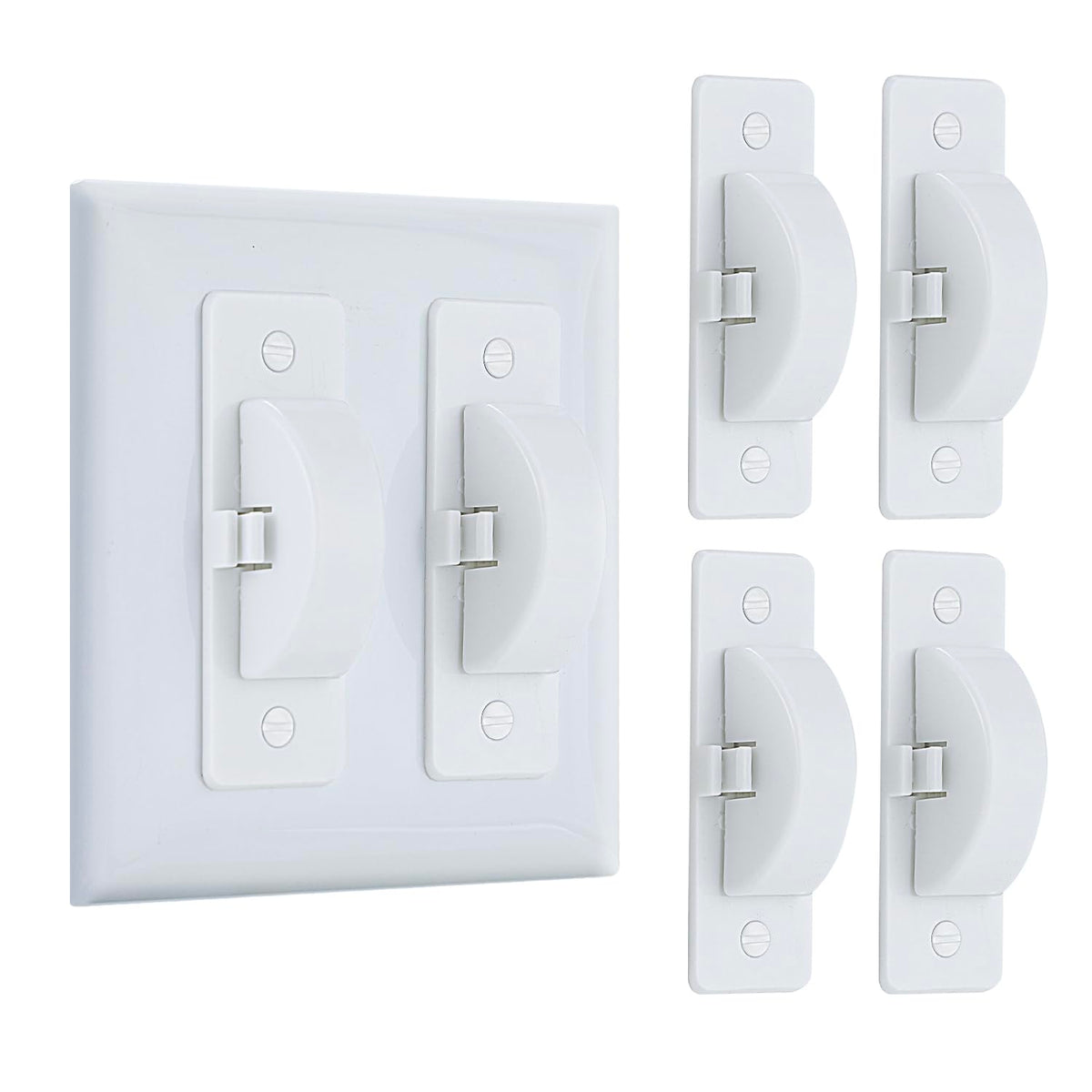 Roxiuc switch guard front view shows discreet, child-safe protection for wall switches.
