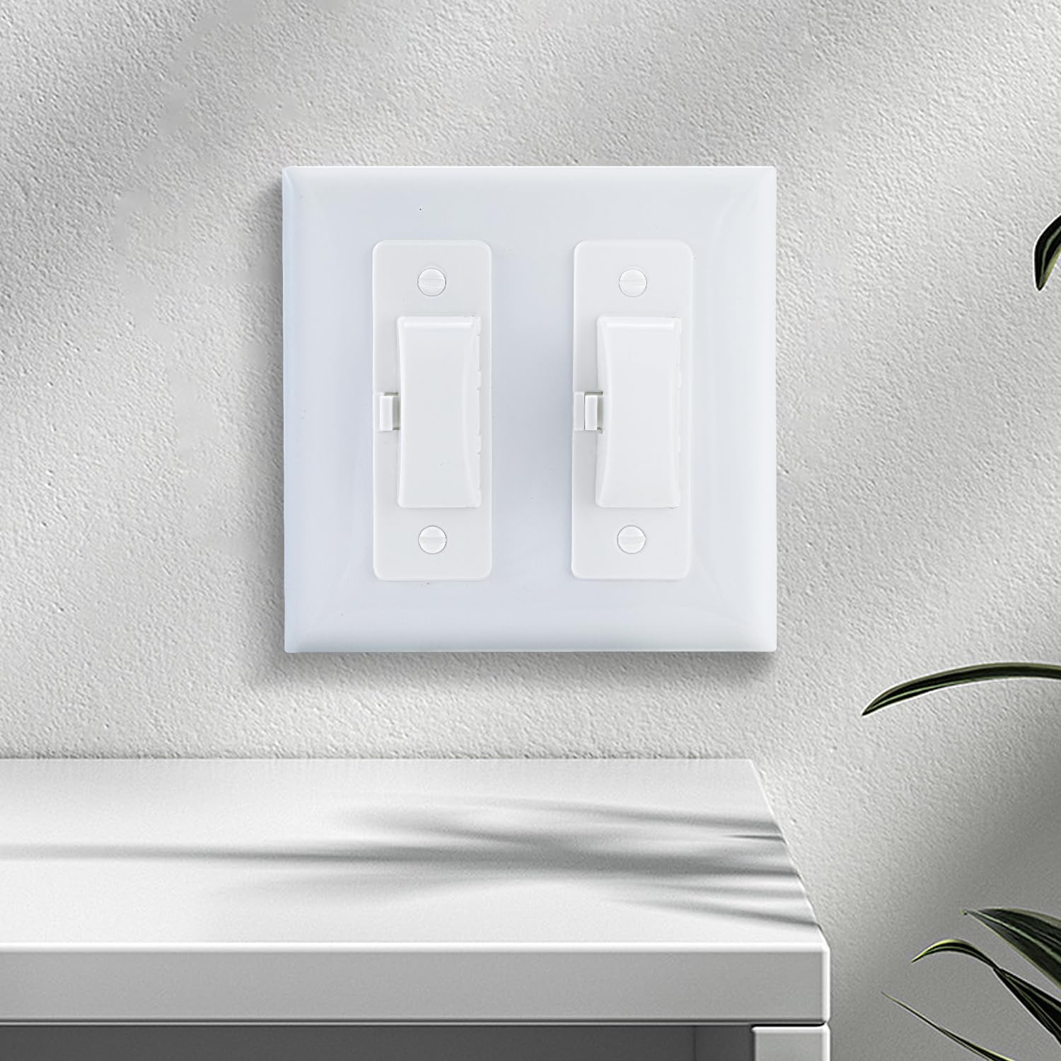 Roxiuc white decorative switch guard demonstrates unobtrusive design that complements home decor.