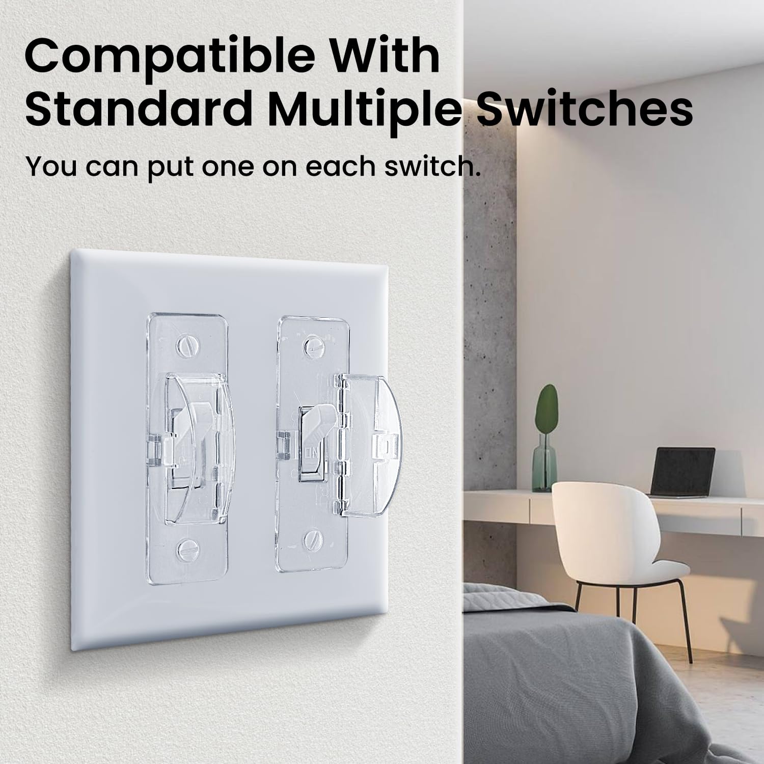 Roxiuc Switch Guard screwed-on cover includes screws for quick, secure installation.