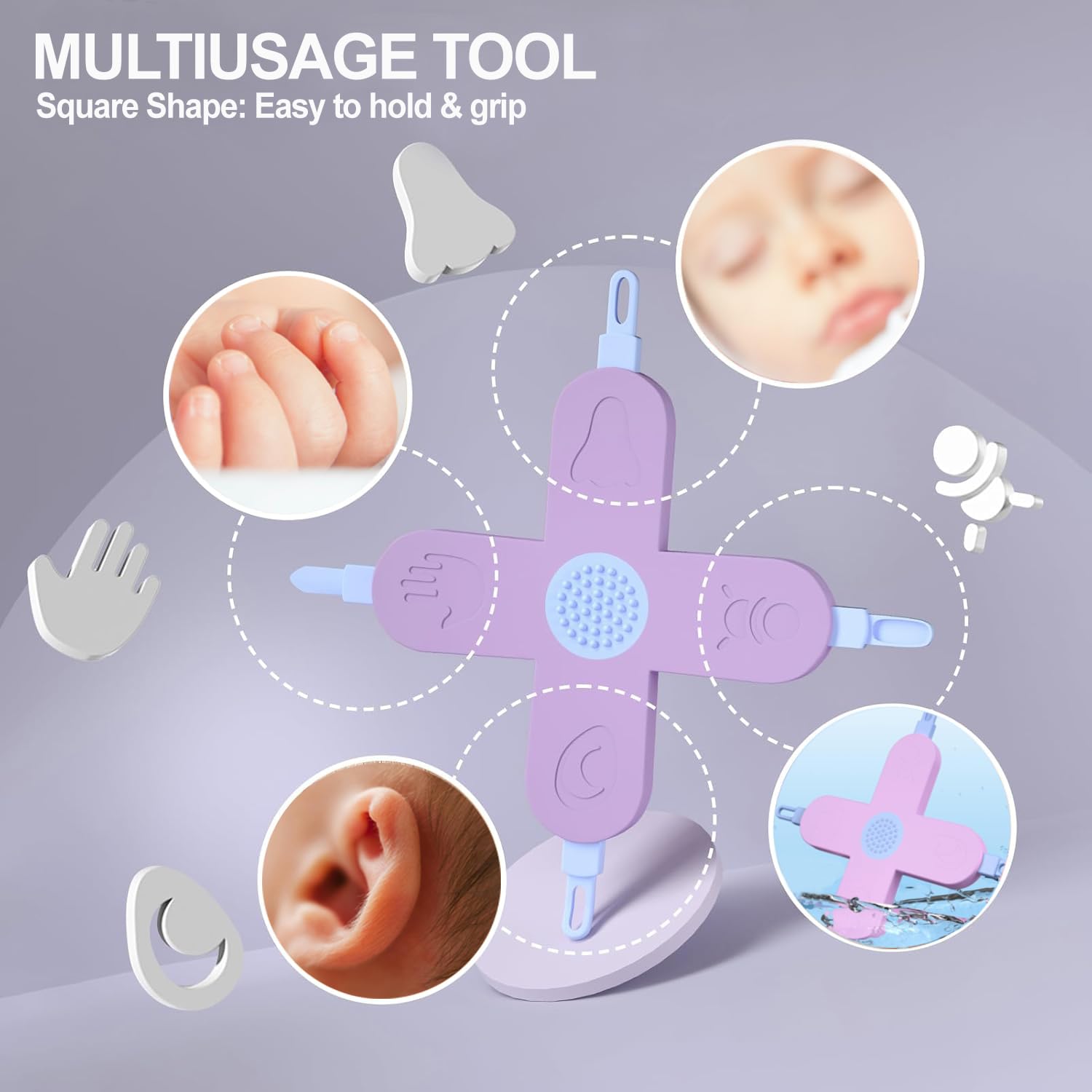 Royal Angels baby booger removal tool in blue purple for quick cleanups