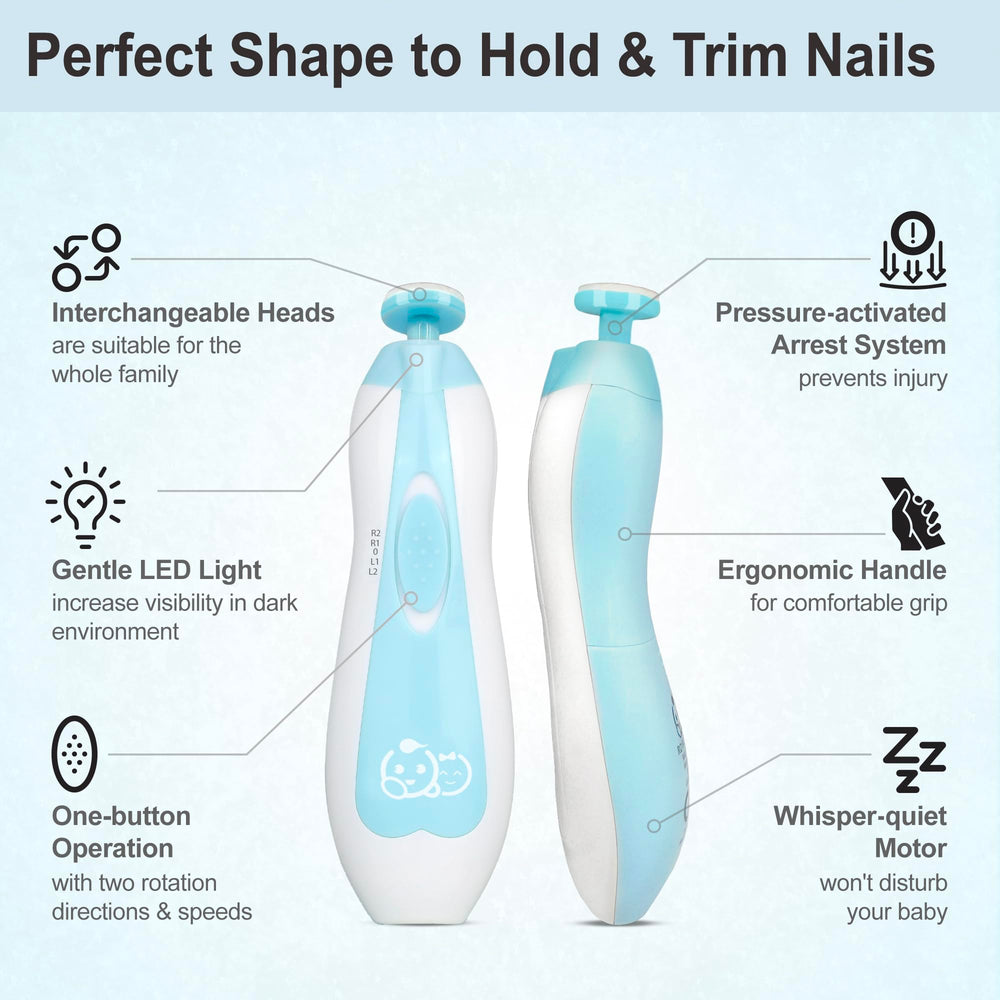 Royal Angels cushioned attachments ensure gentle nail shaping for delicate baby nails.