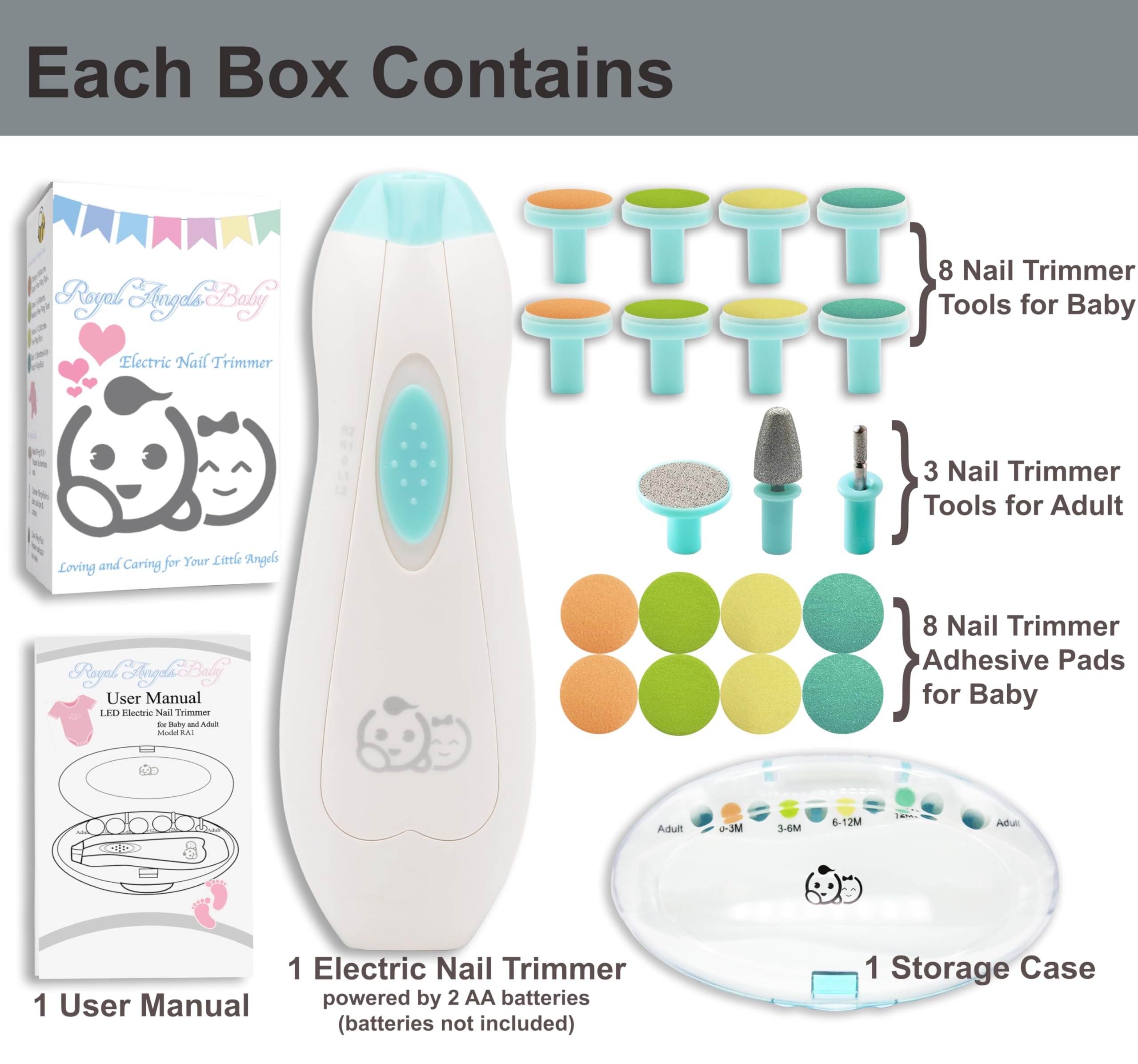 Royal Angels cushioned sandpaper attachments deliver gentle, safe filing for delicate baby nails