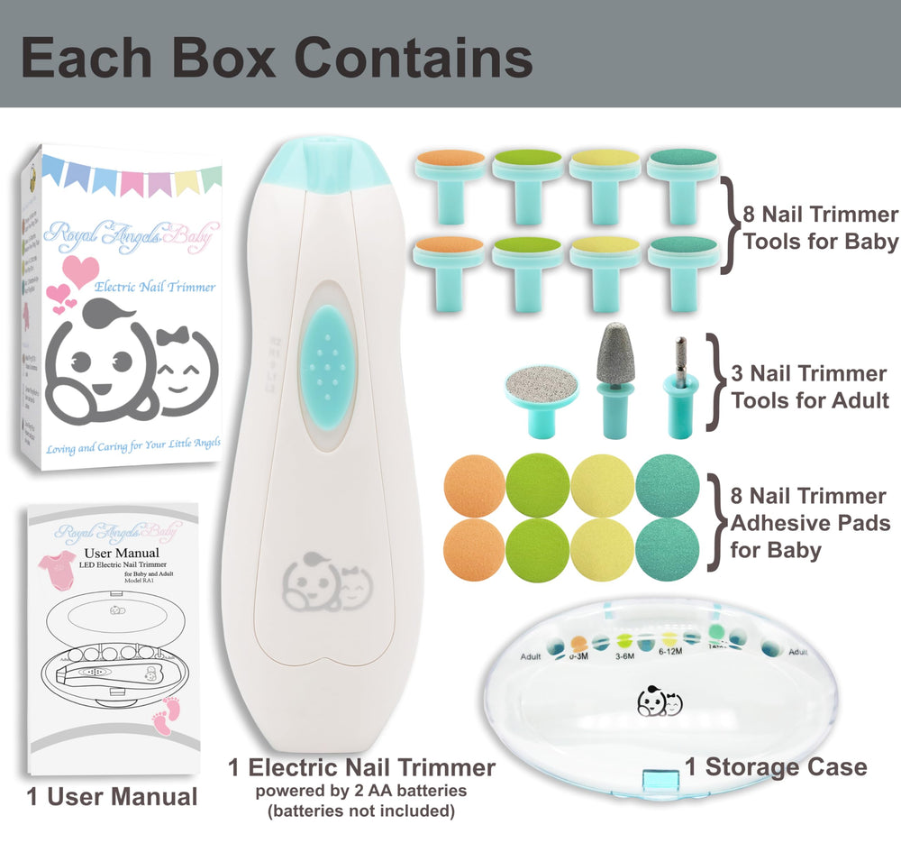 Royal Angels cushioned sandpaper attachments deliver gentle, safe filing for delicate baby nails