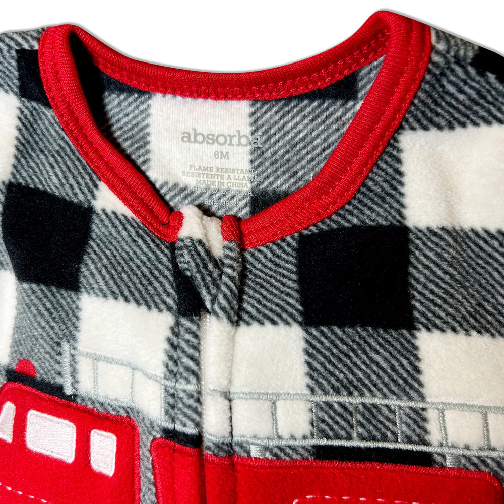 Royal Boys fleece sleeper closeup-fabric highlights soft, breathable material.