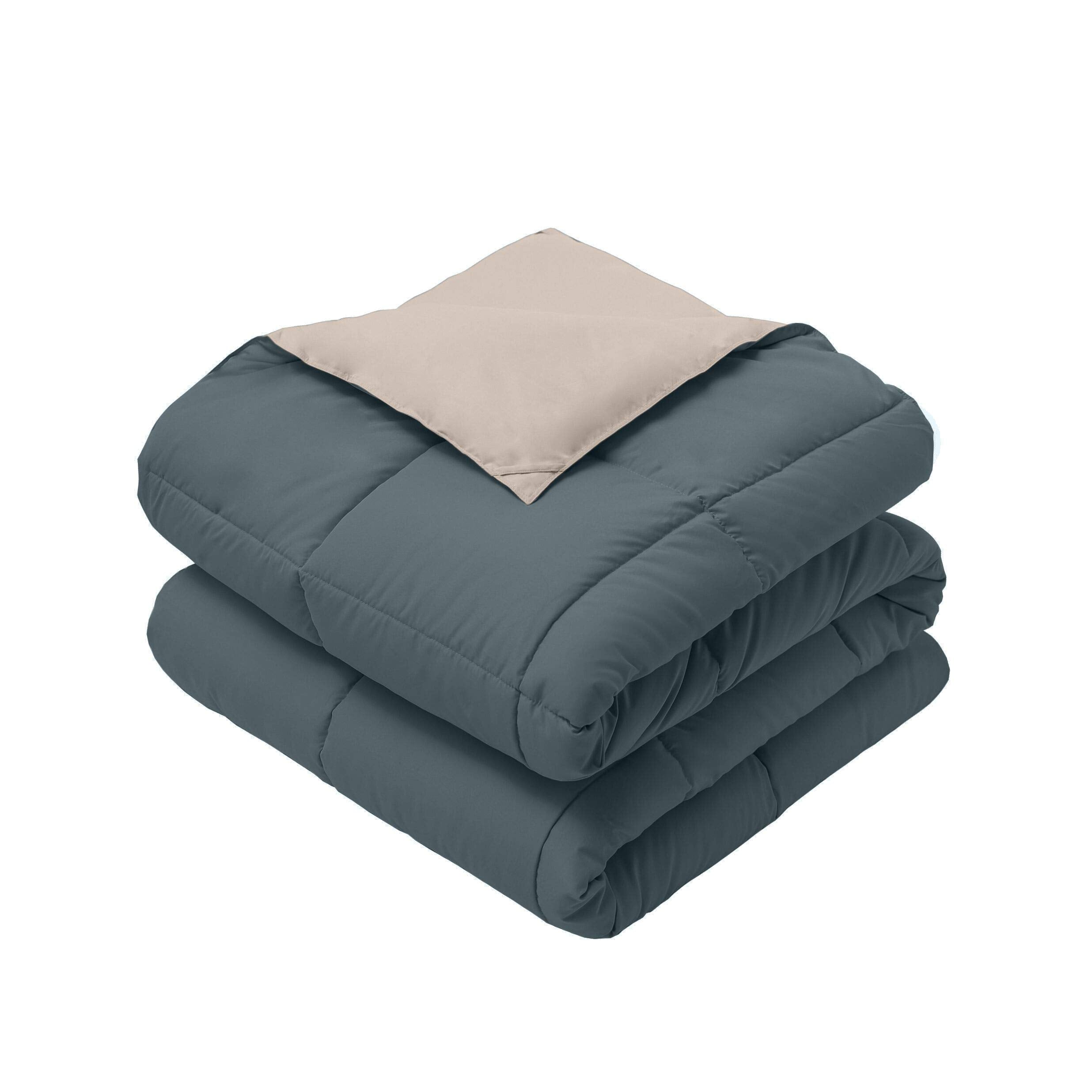 Royal Hotel Bedding reversible baby blanket taupe-navy flatlay demonstrates year-round warmth