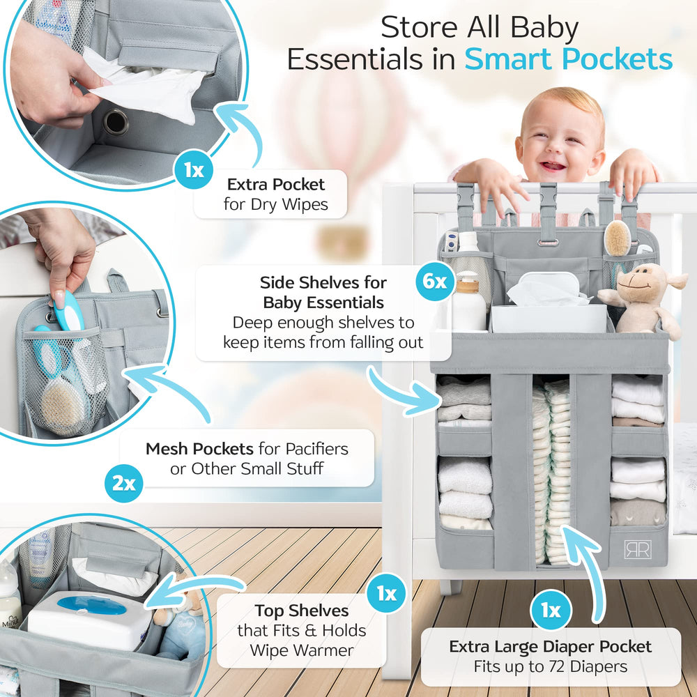 ROYAL RUSU diaper caddy mount options fit cribs, tables, or walls with secure straps