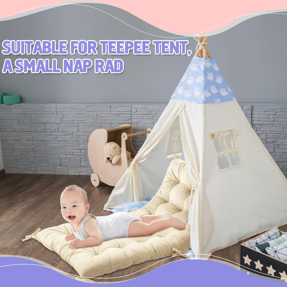 ROYALAY nap-time moment on apricot mat suggests cozy cushioned rest between play sessions