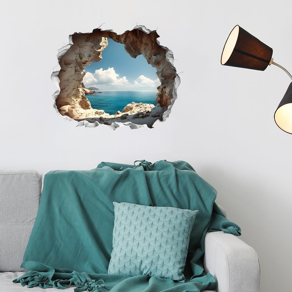 RoyoLam Cave wall decal with sea-view design enhances a cozy bedroom