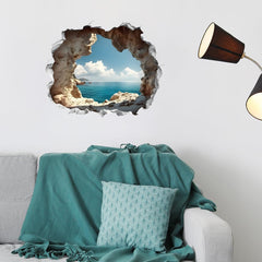 RoyoLam Cave wall decal with sea-view design enhances a cozy bedroom