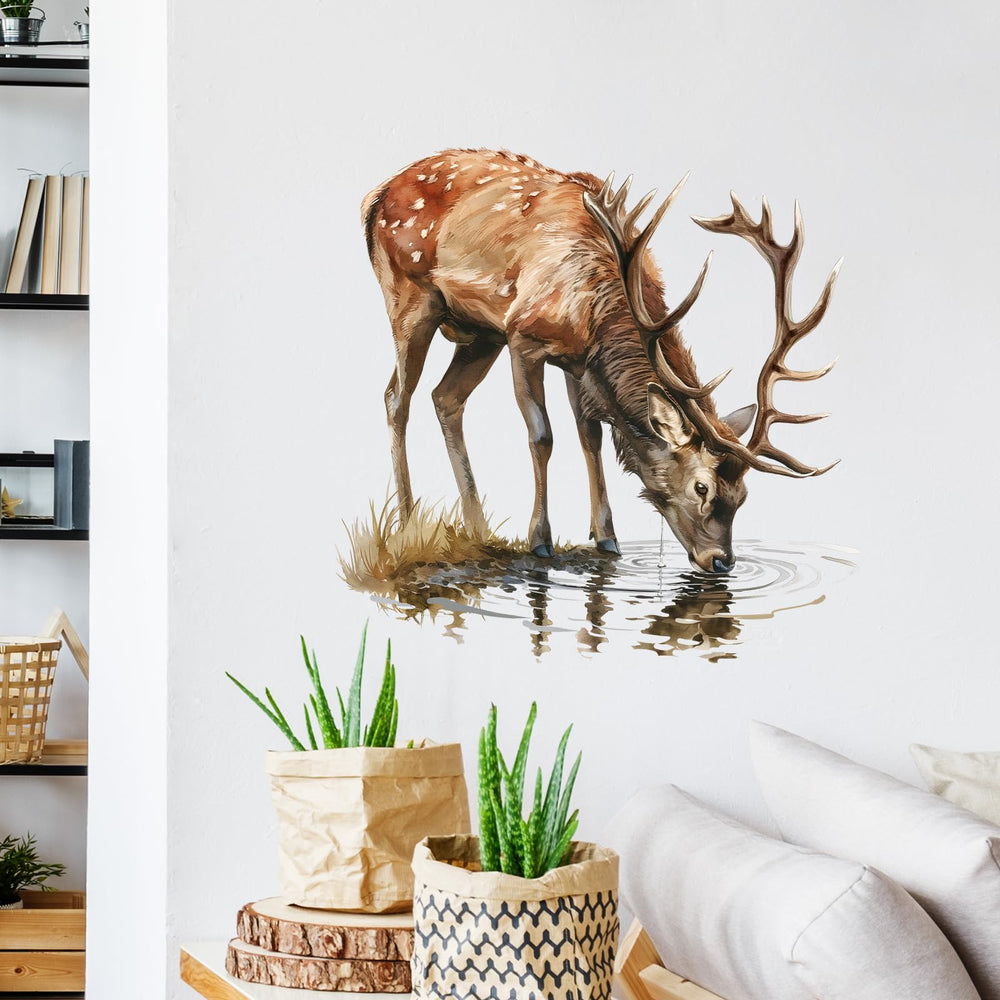 RoyoLam deer wall sticker on living room wall adds playful charm.