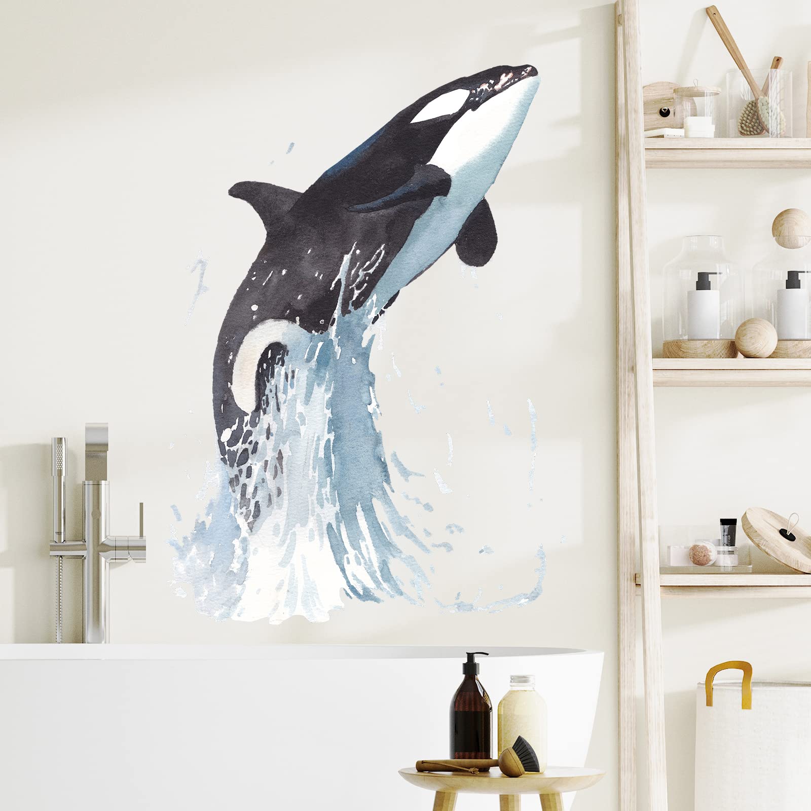 RoyoLam killer whale wall decal shows a jumping whale with vibrant color for nursery decoration.