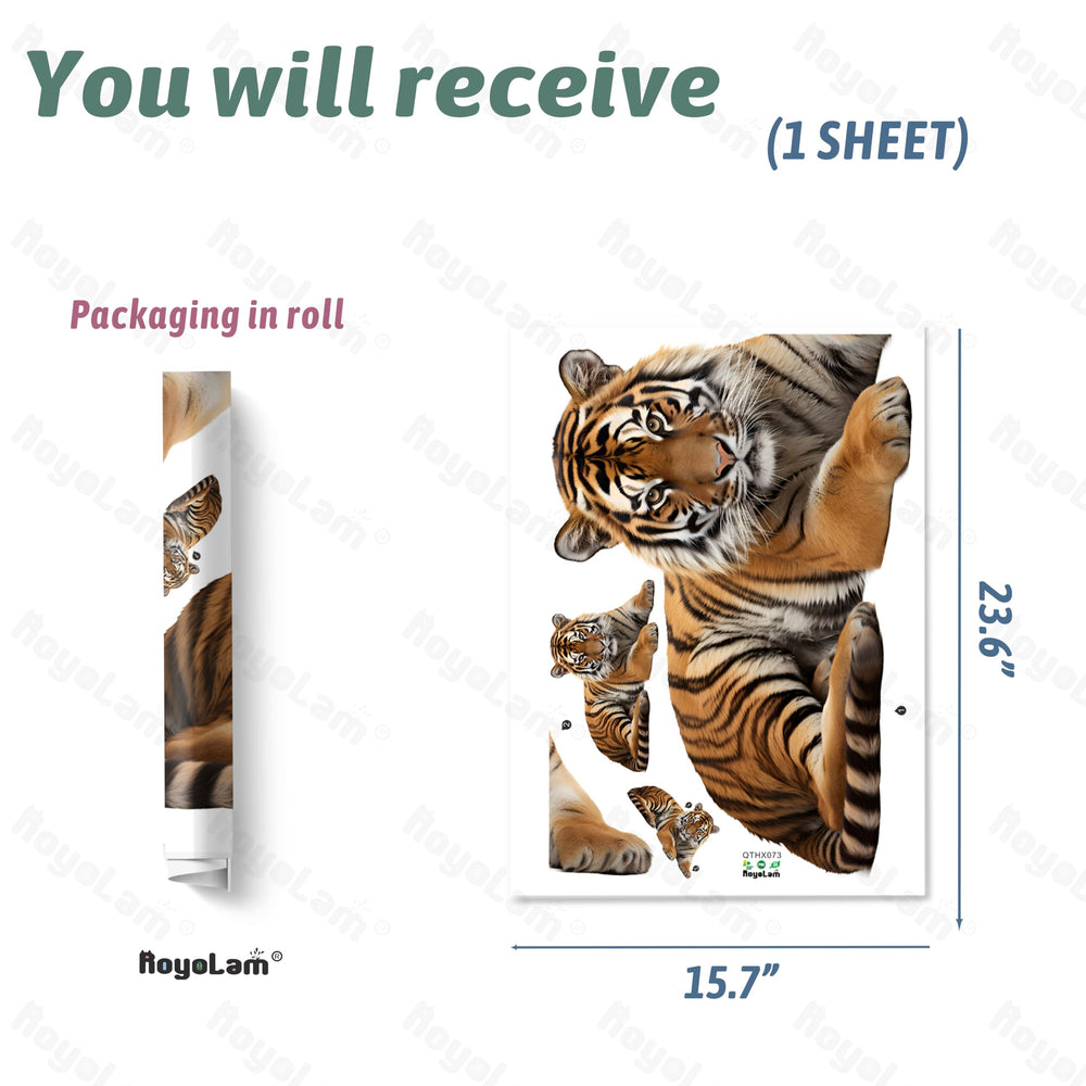 RoyoLam lifelike lying tiger decal placed in living room ambiance