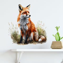 RoyoLam lifelike red fox sitting in grass wall decal enhances nursery decor