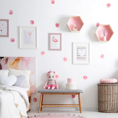 RoyoLam pink polka dots wall decal for nursery walls, adding playful color.