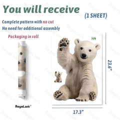 RoyoLam polar bear wall decal demonstrates easy peel-and-stick application on smooth surfaces.