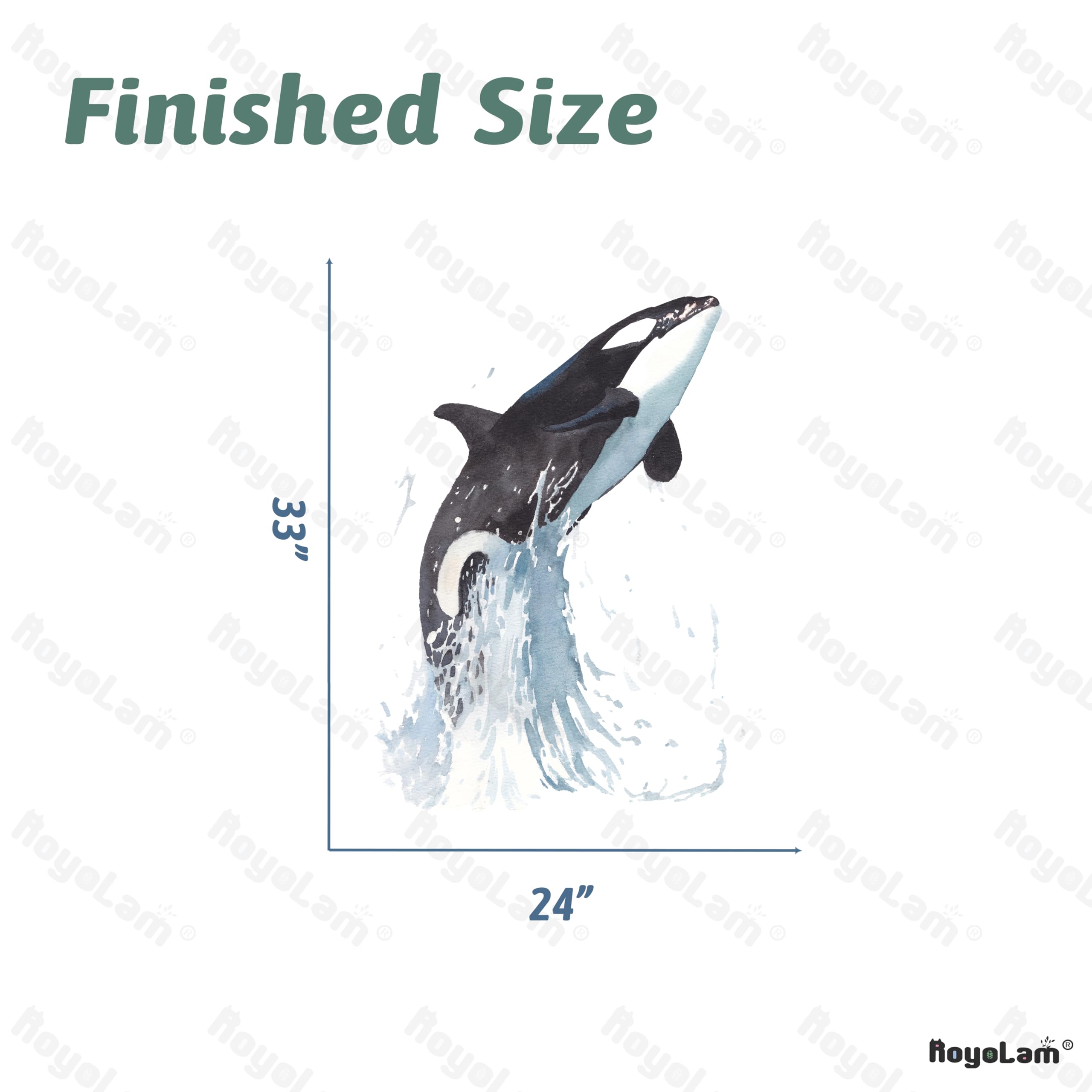 RoyoLam two-sheet whale wall decal creates a large ocean scene in kids' room.