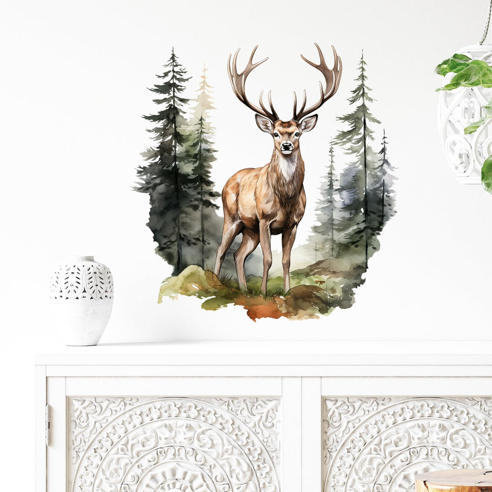 RoyoLam watercolor deer wall art offers bright focal point.