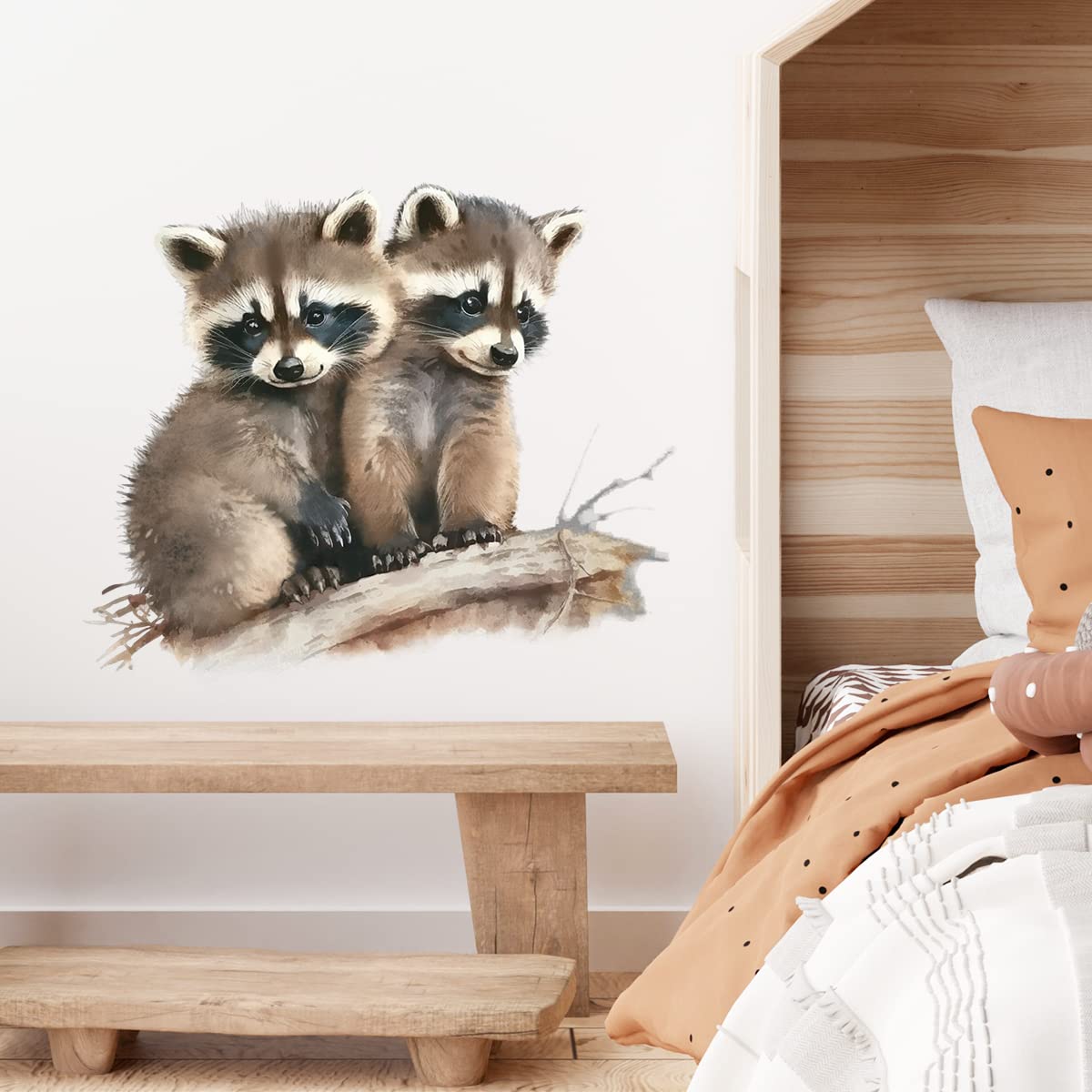 RoyoLam lifelike raccoon wall sticker roll shows vibrant, removable decor for nursery walls
