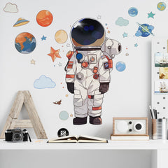 RoyoLam Astronaut wall sticker with clouds; fosters imaginative play in nurseries.