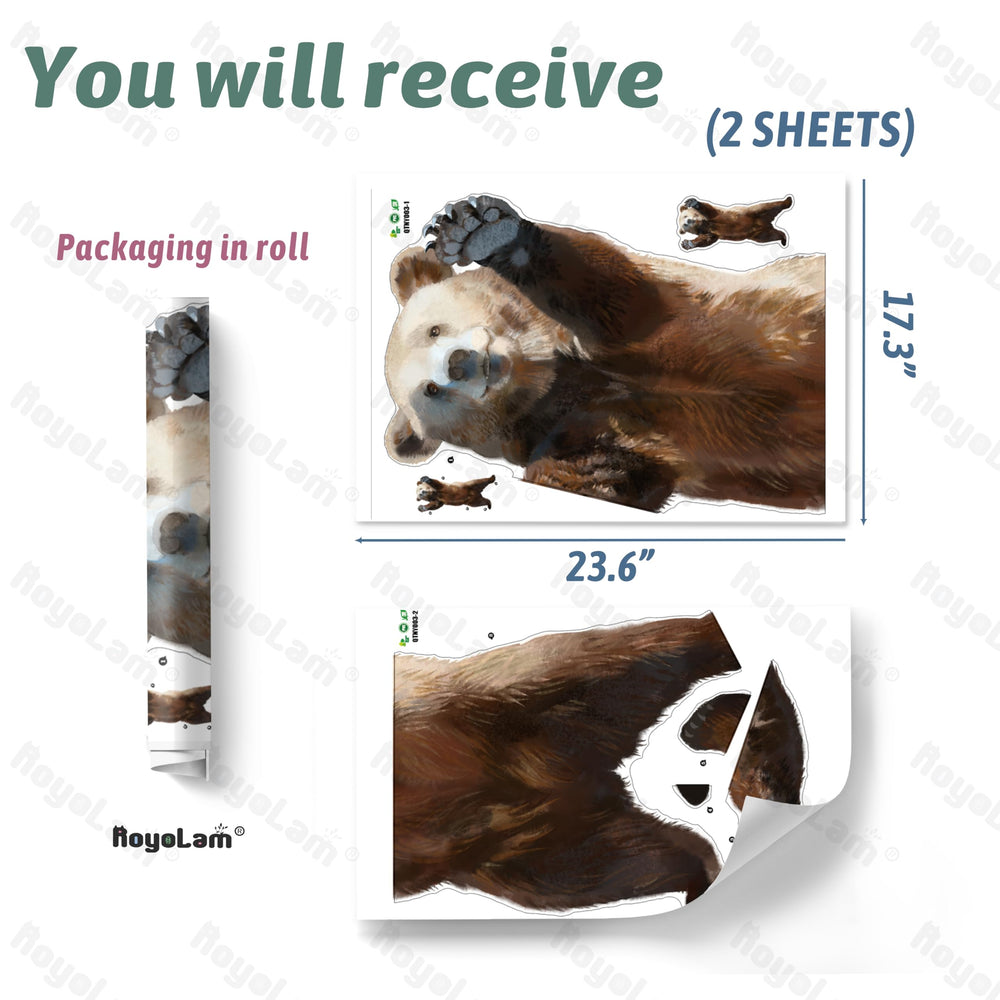 RoyoLam brown bear wall decal brightens living room decor.