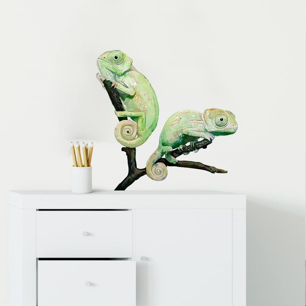 RoyoLam chameleons wall decal closeup shows vibrant colors and removable design