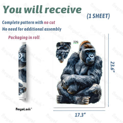 RoyoLam gorilla wall art brightens living room backdrop with playful character.