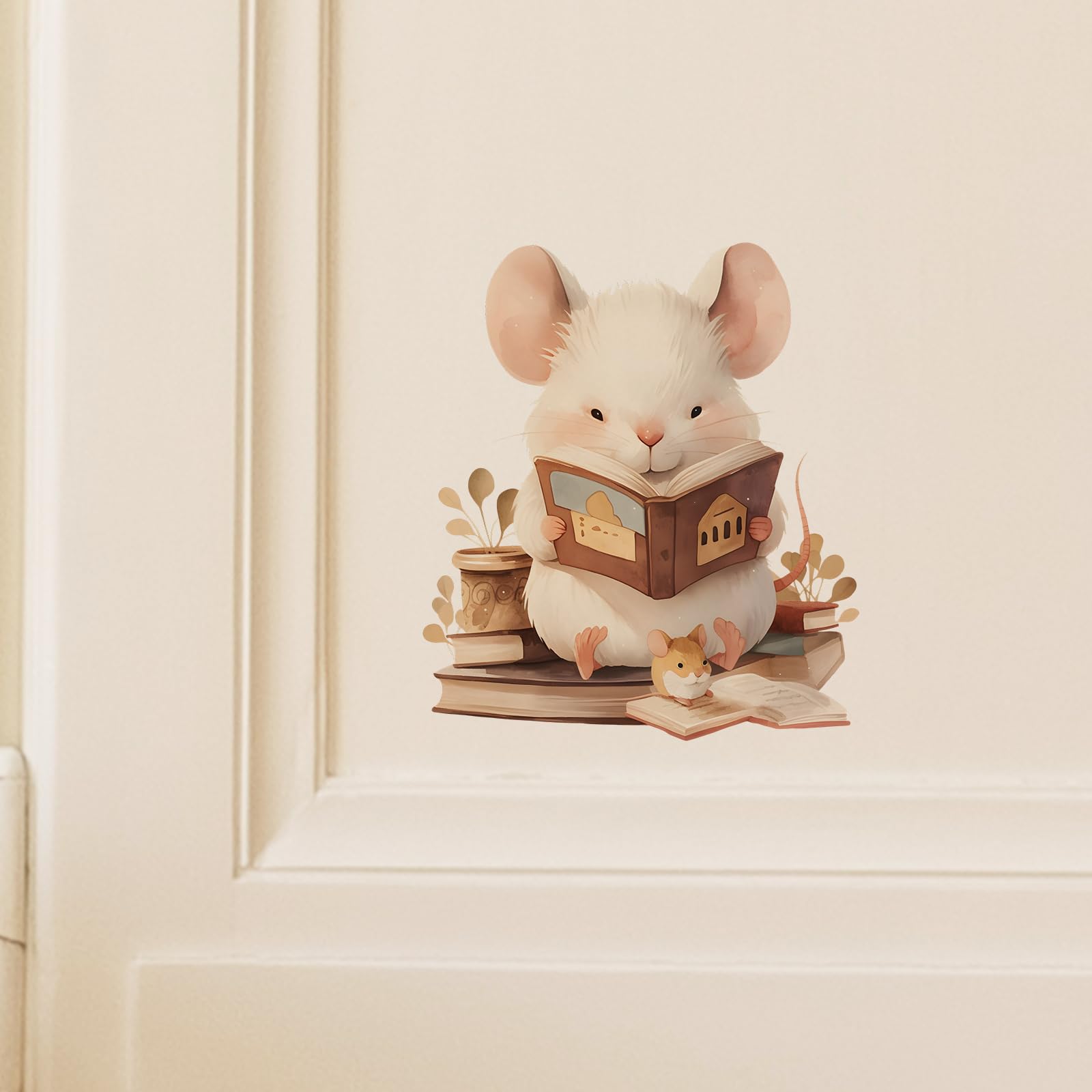 RoyoLam cute mouse reading books decal on wall enhances nursery decor and early literacy ambiance.