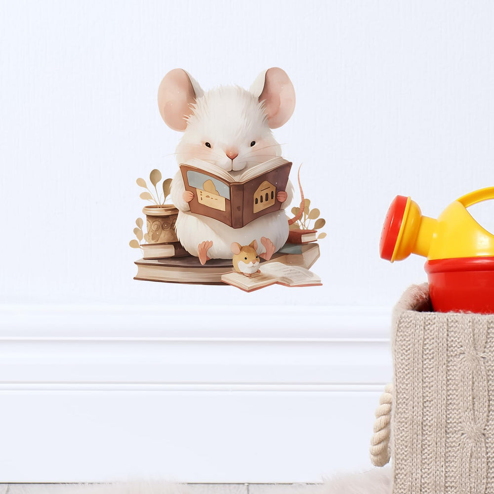 RoyoLam mouse-reading wall sticker close-up highlights playful detail for kids' rooms.