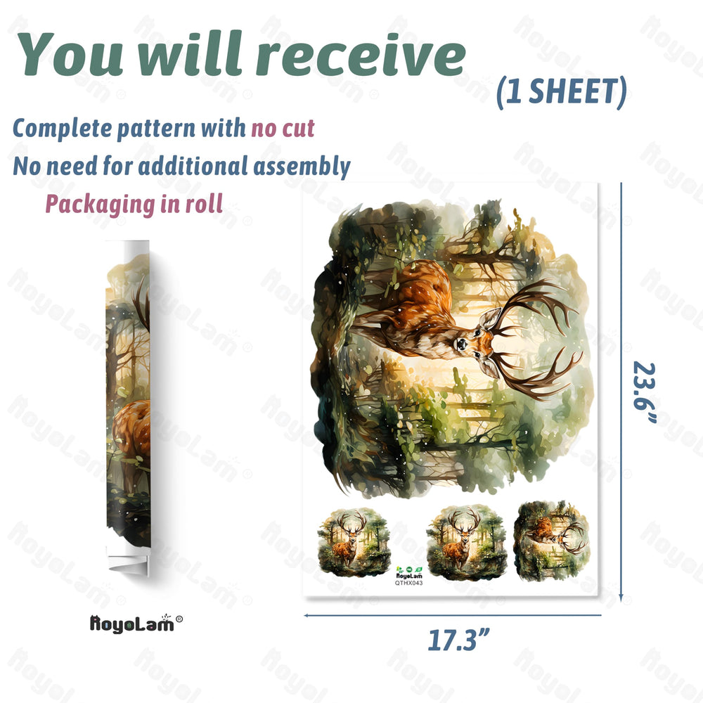 RoyoLam deer forest wall decal applied in living room for charm