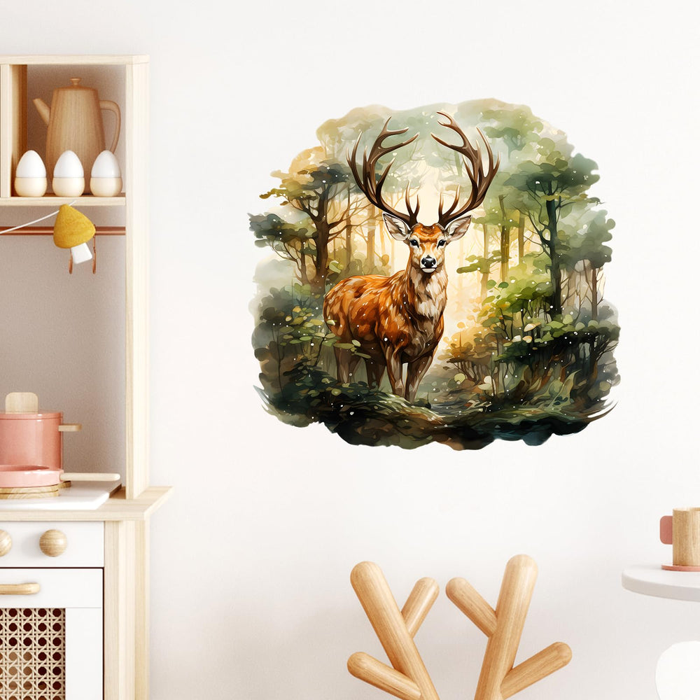 RoyoLam deer forest wall decal size preview fits mid-size walls