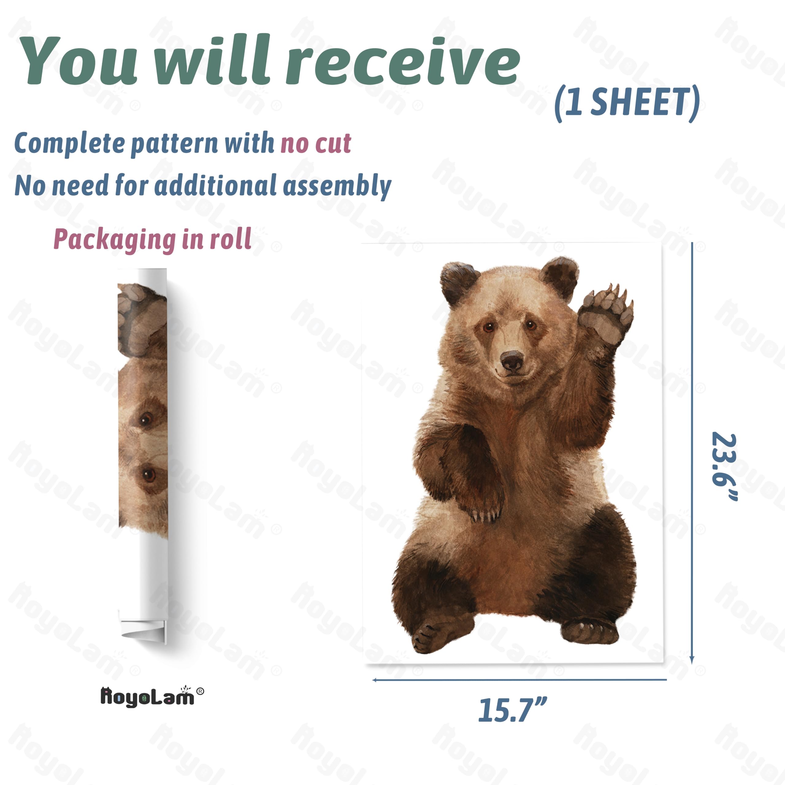 RoyoLam Hello Bear wall decal applied shows easy peel-and-stick use.